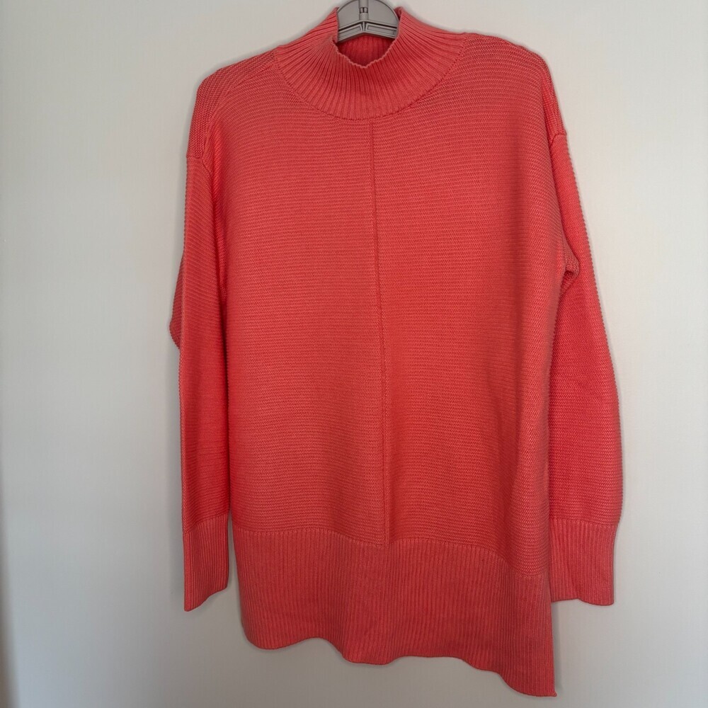 TALBOTS Mock Neck Ribbed Knit Sweater Tunic Womens M Coral Stretch Comfy